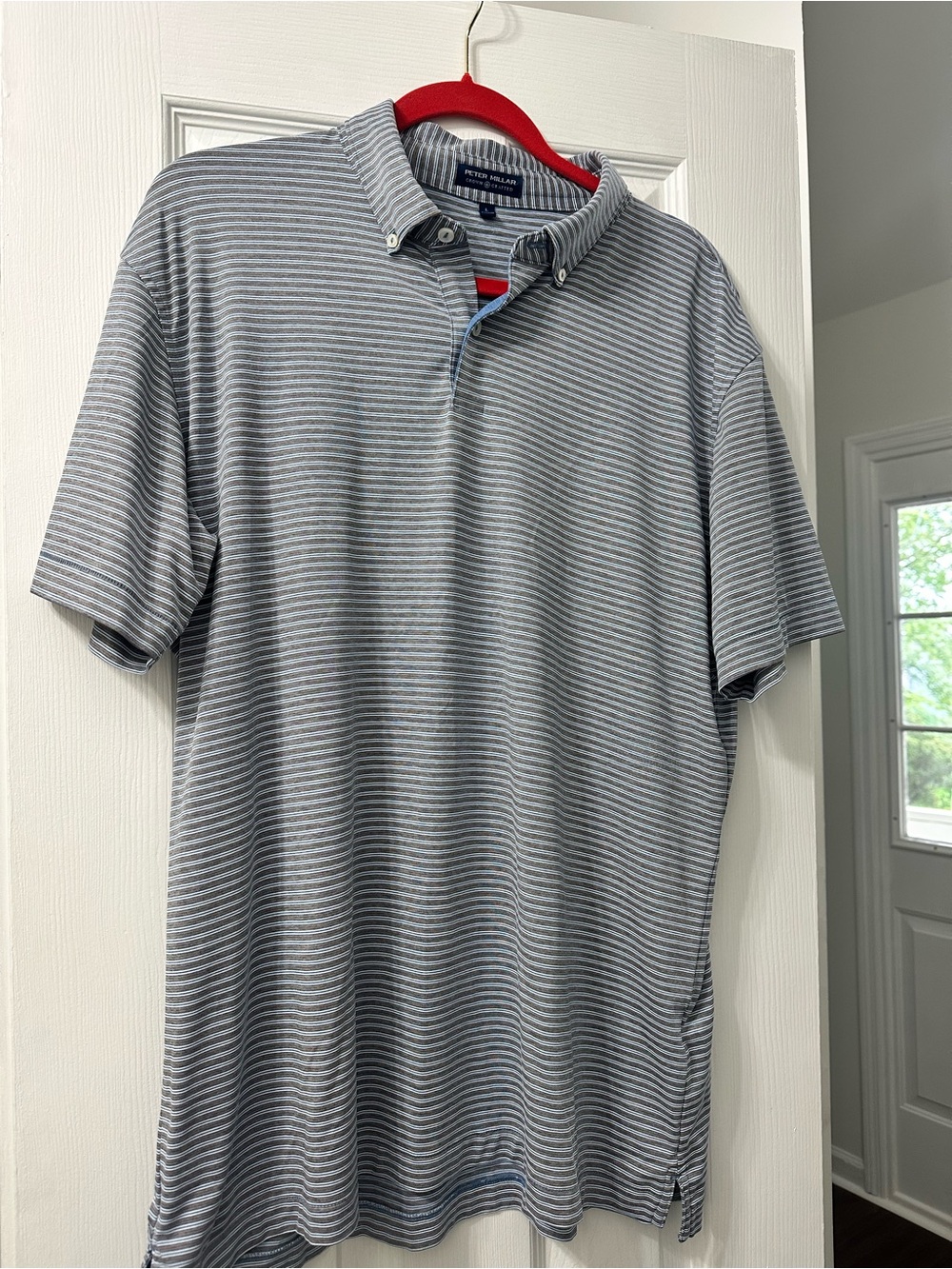 Peter Millar Grey and White Striped Polo